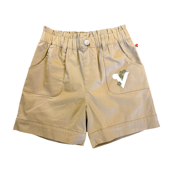 Vauva SS23 Safari - Girls Vauva Logo Cotton Shorts (Khaki) - My Little Korner