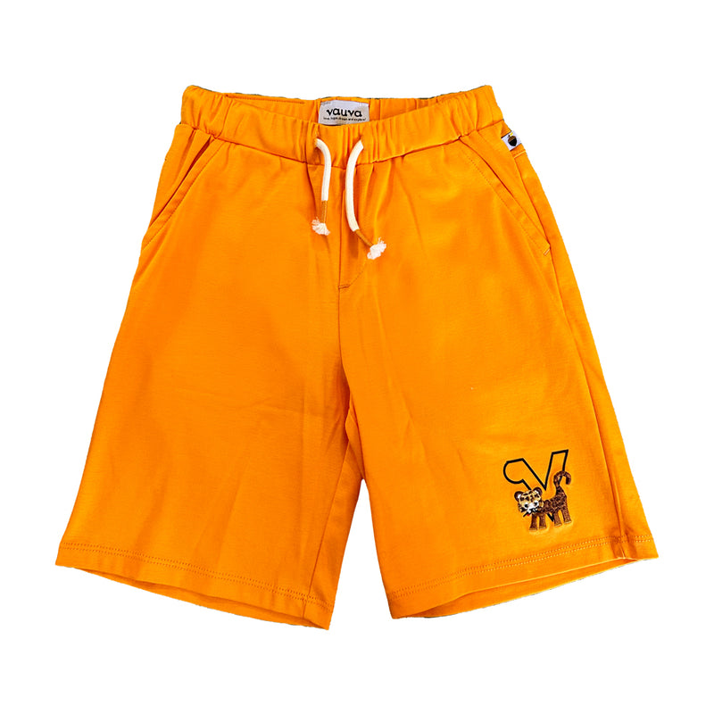 Vauva SS23 Safari - Boys Tiger Embroidered Cotton Shorts (Orange) - My Little Korner