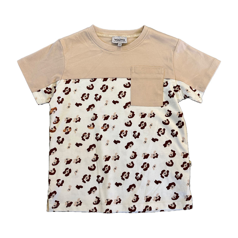 Vauva SS23 Safari - Boys Leopard Print Color Matching Cotton Short Sleeve Pocket T-shirt (Khaki) 130 cm