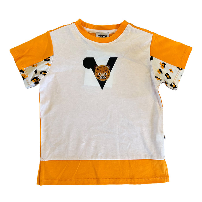 Vauva SS23 Safari - Boys Leopard Logo Color Matching Cotton Short Sleeves T-shirt 130 cm
