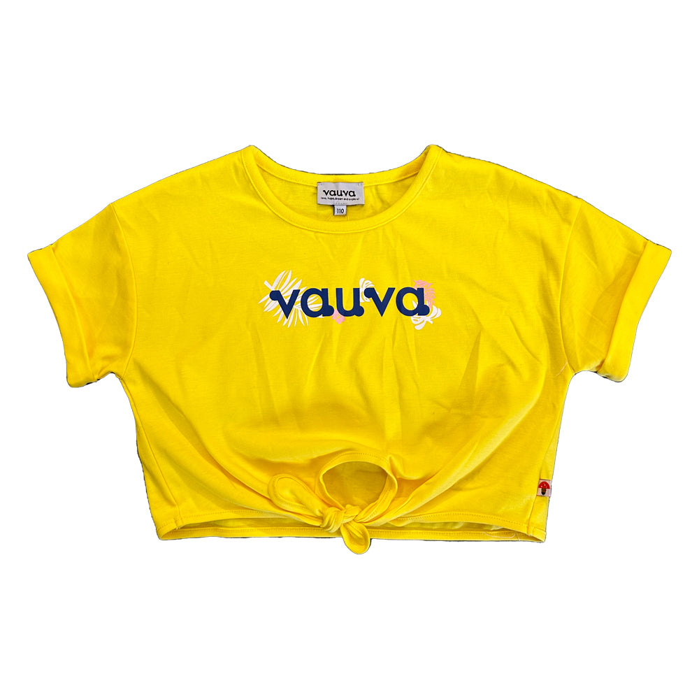 Vauva SS23 Safari - Girls Vauva Logo Print Cotton Short Sleeves Top (Yellow) 130 cm