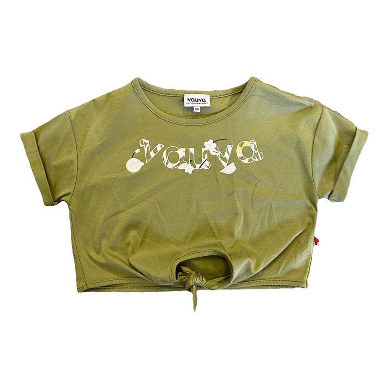 Vauva SS23 Safari - Girls Vauva Logo Print Cotton Short Sleeves Top (Olive Green) 130 cm