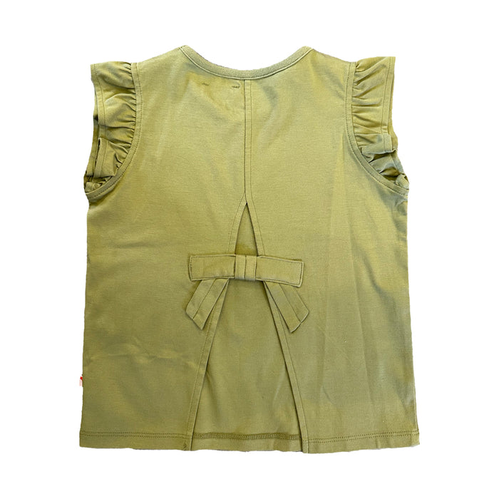 Vauva SS23 Safari - Girls Tiger Print Ruffle Cotton Short Sleeves Vest (Olive Green) - My Little Korner