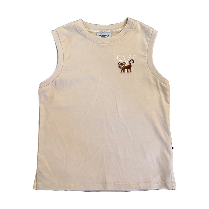 Vauva SS23 Safari - Boys Tiger Embroidered Cotton Vest (Khaki) 130 cm