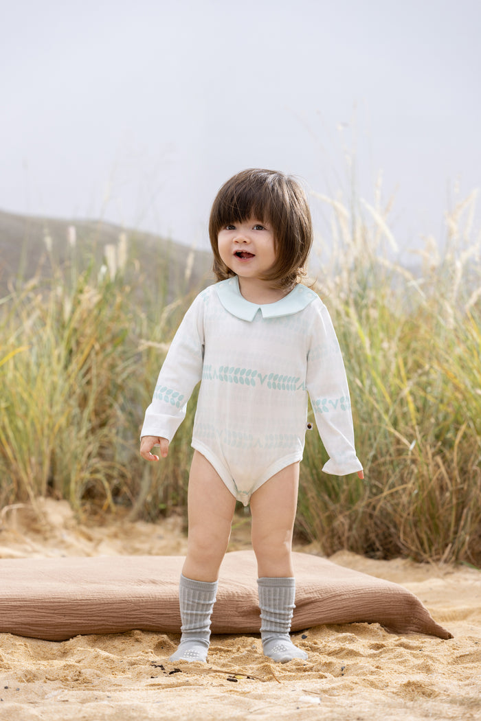 Vauva BBNS - Organic Cotton Green Striped Pattern Bodysuits (2-pack)