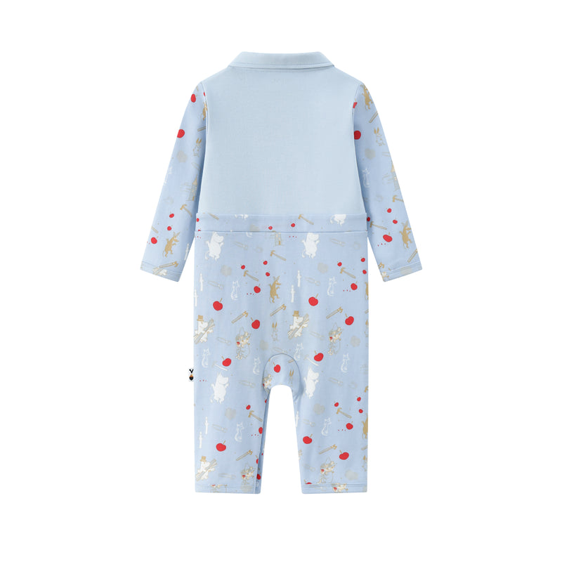 Vauva x Moomin FW23 - Baby Boys Moomin Semi-Print Cotton Long Sleeve Romper (Blue) product image back