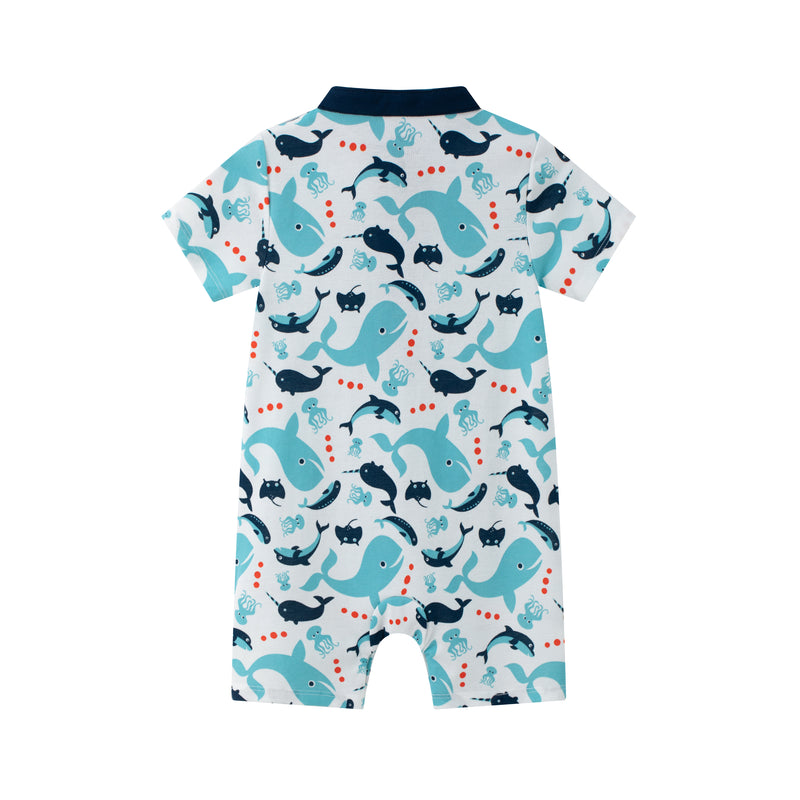 Vauva SS24 - Baby Boy Short Sleeves Whale Printed Romper (Blue)