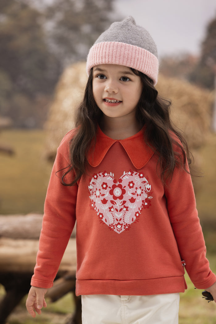 Vauva FW23 - Girls Heart Logo Printed Sweatshirt (Red)