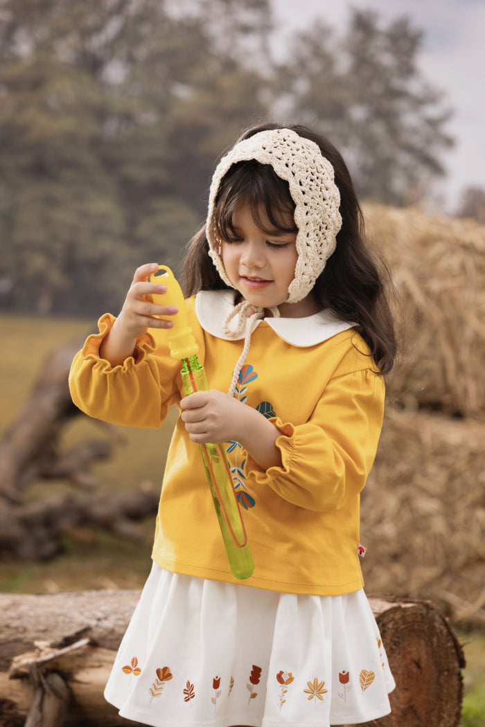 Vauva FW23 - Girls Floral Pattern Cotton Tops (Yellow)
