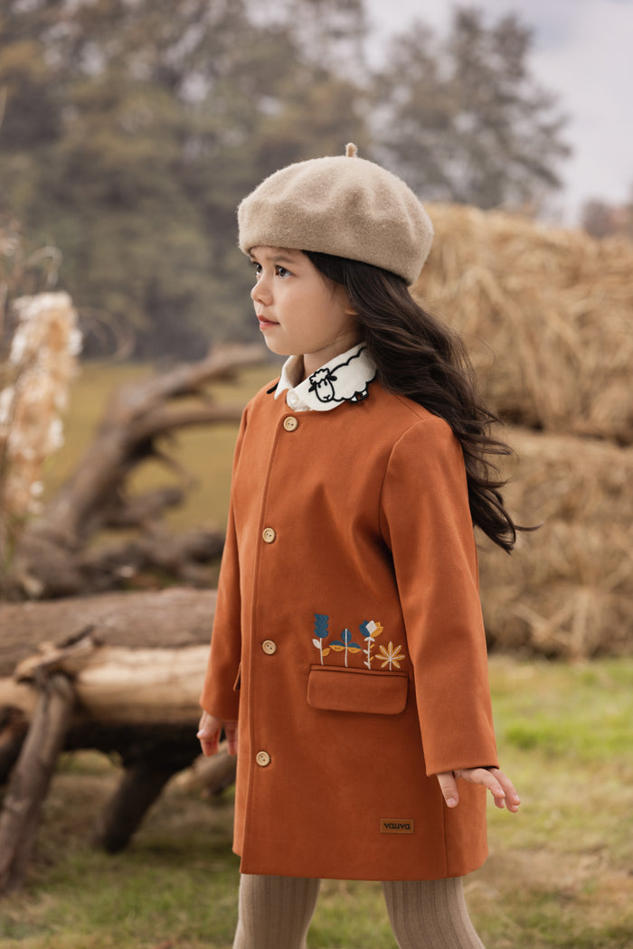 VAUVA Vauva FW23 - Girls Embroidered Twill Cotton Coat (Brown) Coat & Jacket