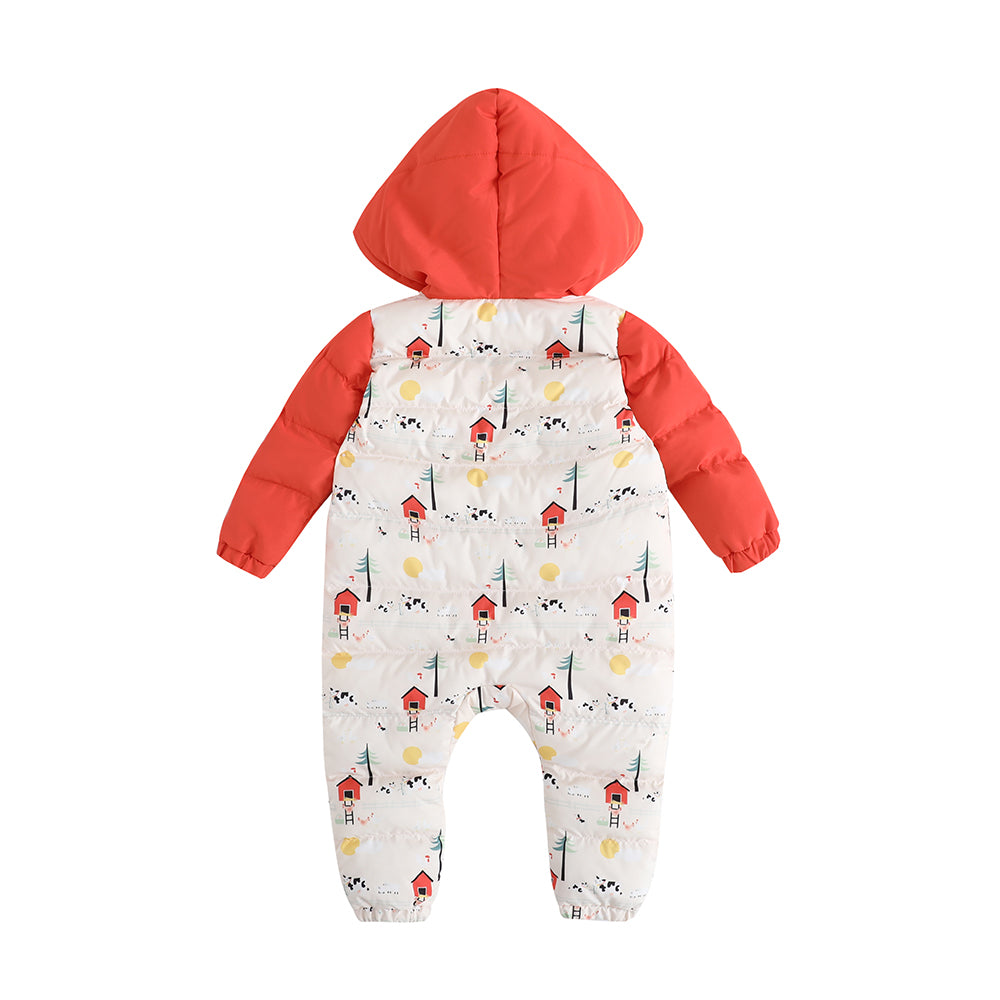 Vauva FW23 - Baby Unisex Nordic Style All Over Print Cotton Hood Long Sleeve Romper (Red) - My Little Korner
