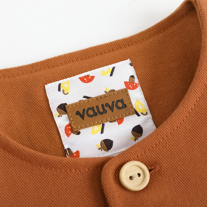 VAUVA Vauva FW23 - Girls Embroidered Twill Cotton Coat (Brown) Coat & Jacket