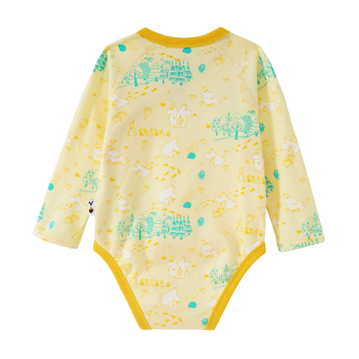 Vauva x Moomin SS23 - Baby Unisex All Over Print Cotton Long Sleeves Wrap Bodysuit (Yellow) product image back