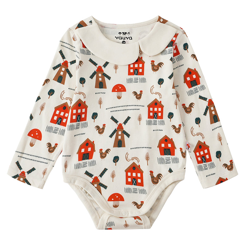 Vauva FW23 - Baby Girl Nordic Style All Over Print Cotton Long Sleeve Bodysuit (White) 18 months