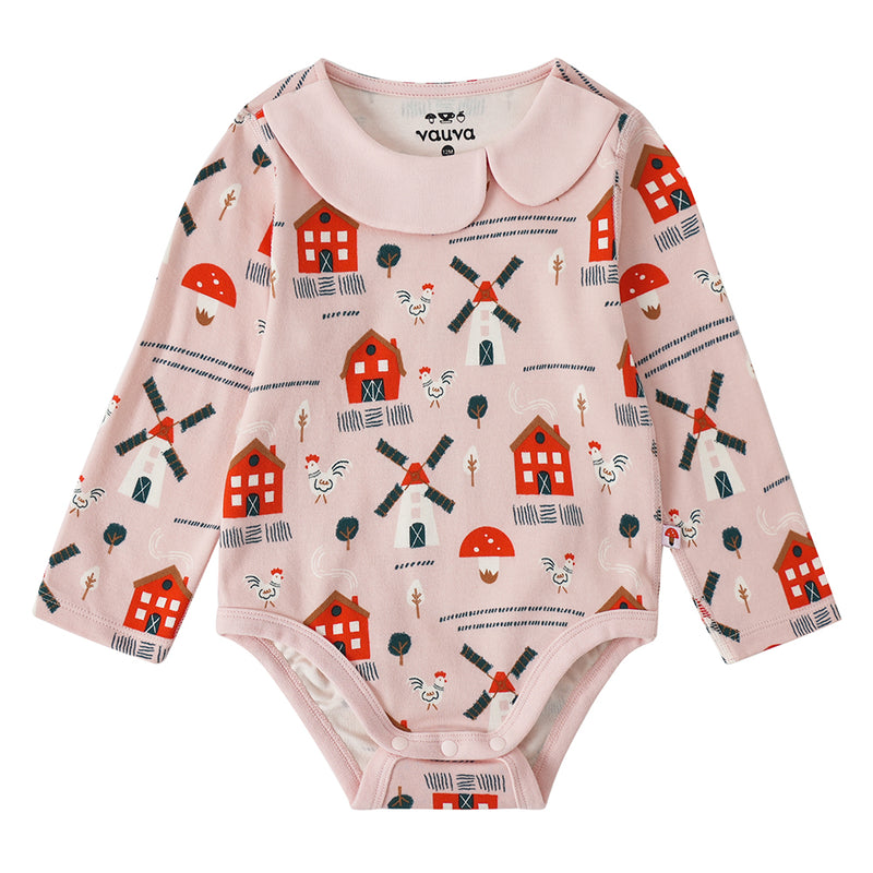 Vauva FW23 - Baby Girl Nordic Style All Over Print Cotton Long Sleeve Bodysuit (Pink) 18 months