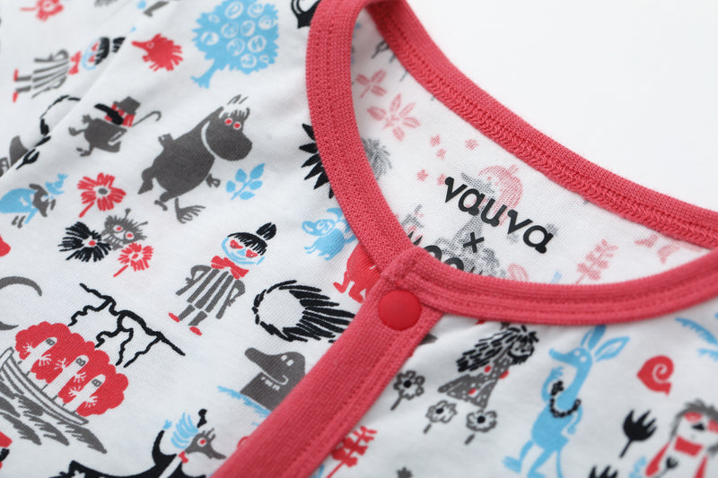 Vauva x Moomin - 嬰兒姆明紅藍印花短袖連身衣