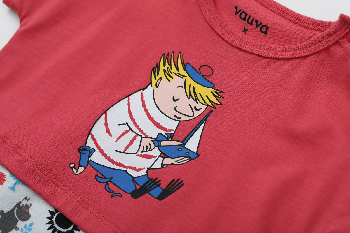 Vauva x Moomin - 男嬰杜迪基印花短袖連身衣 (紅色)