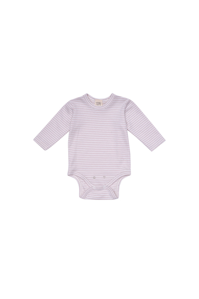 Wooly Organic - Long sleeve bodysuit (Purple White Stripes) 68