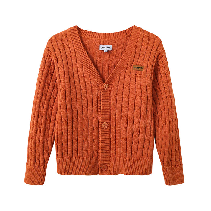 Vauva FW23 - Boy's Braided Long Sleeve Knit Jacket (Orange) 150 cm