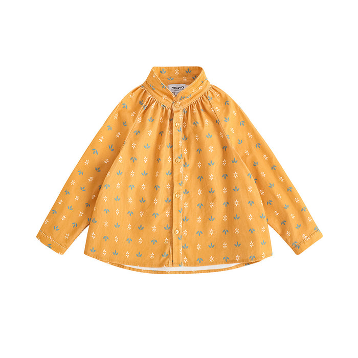 Vauva FW23 - Girls Printed Cotton Corduroy Shirt (Yellow) 150 cm