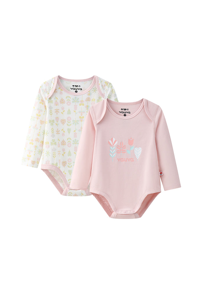 Vauva BBNS - Organic Pink Floral Cotton Bodysuits (2-pack) 18 months