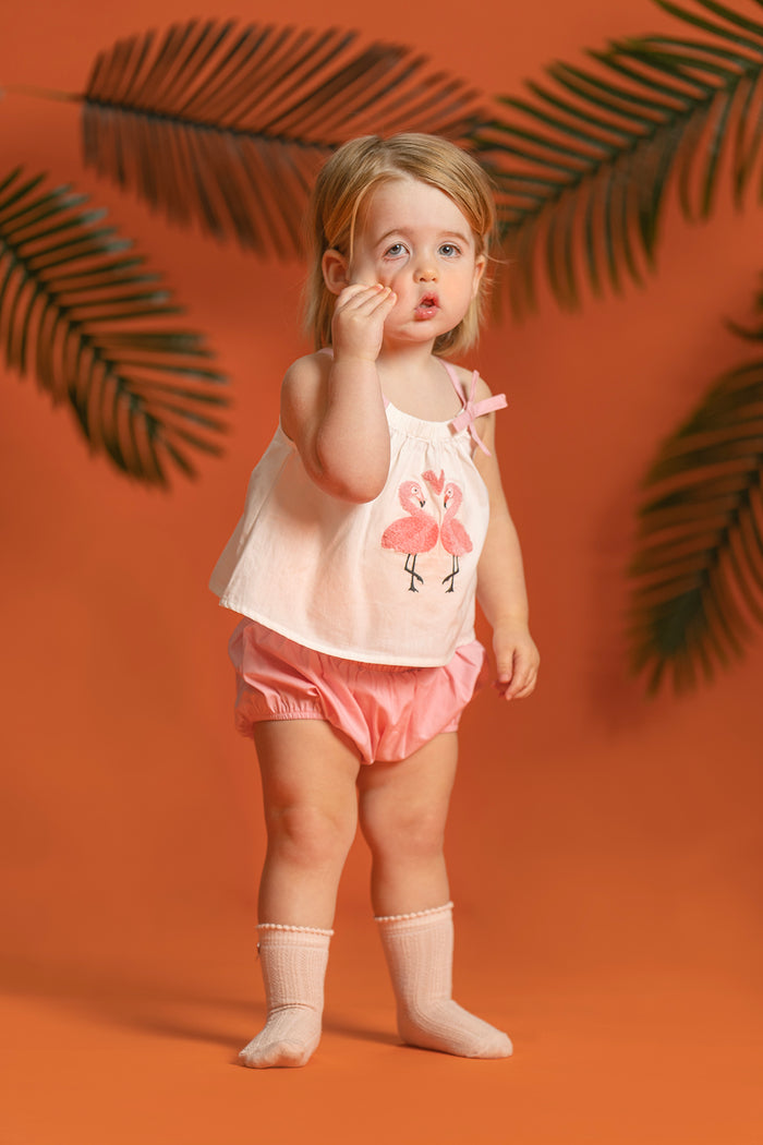 Vauva SS23 Safari -Baby Girls Flamingo Print Cotton babysuit