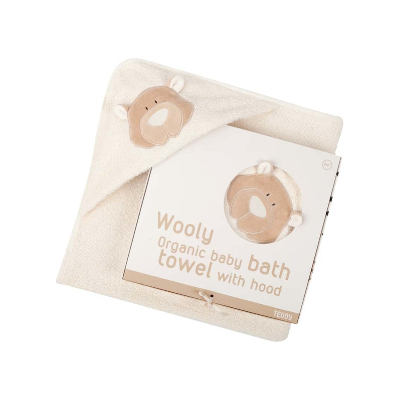 Wooly Organic Baby bath towel with hood – Teddy (75cmx75cm)