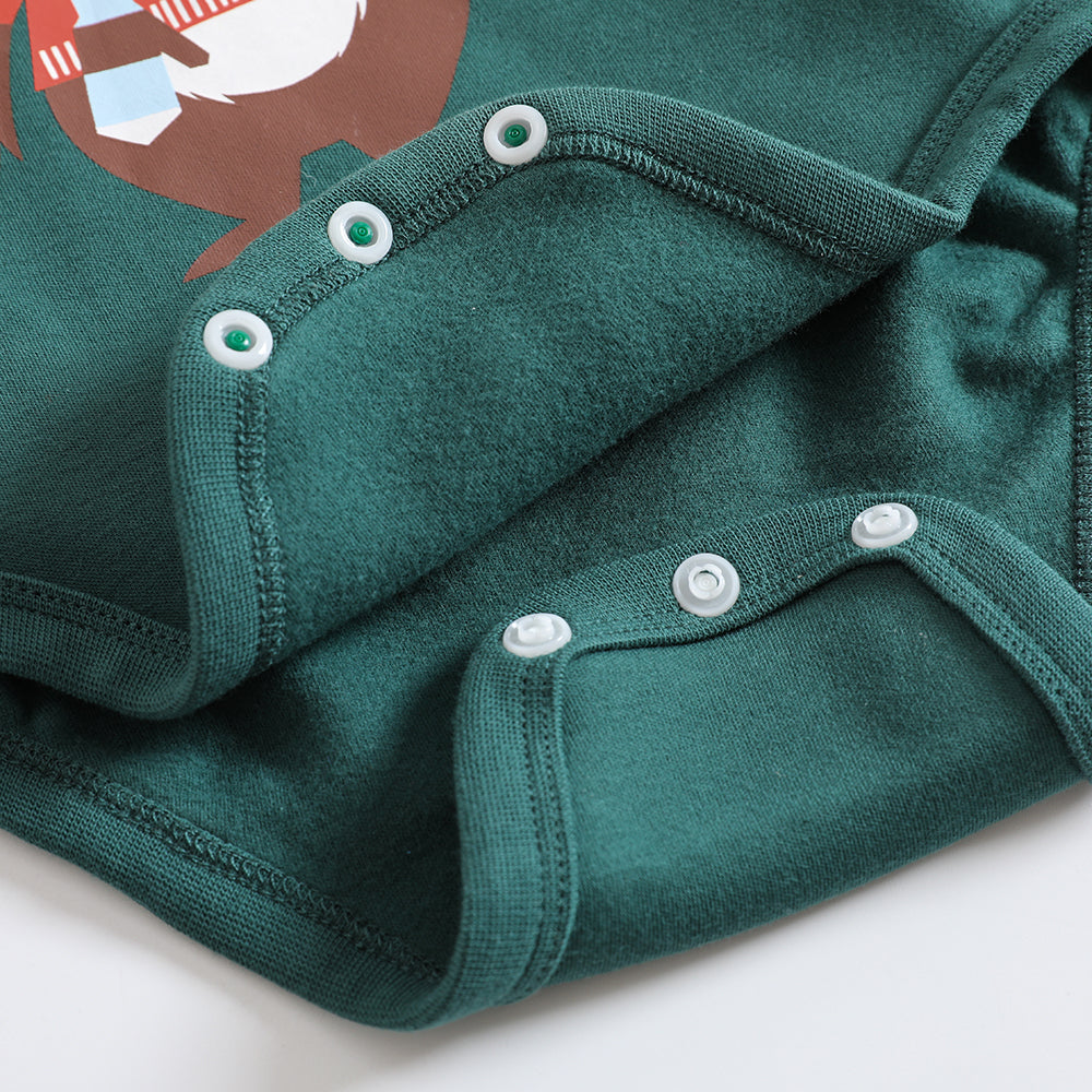 Vauva 2022 Xmas Baby Bear Graphic Print Long Sleeves Bodysuit (Green) - My Little Korner