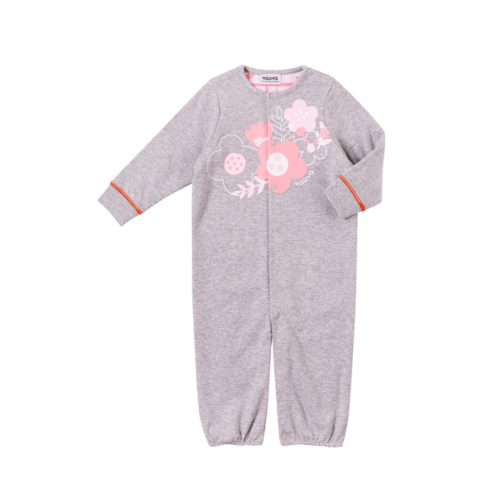 Vauva Baby Girls Flowers 2 Way Long Sleeves Bodysuit and Robe Organic Cotton - Grey