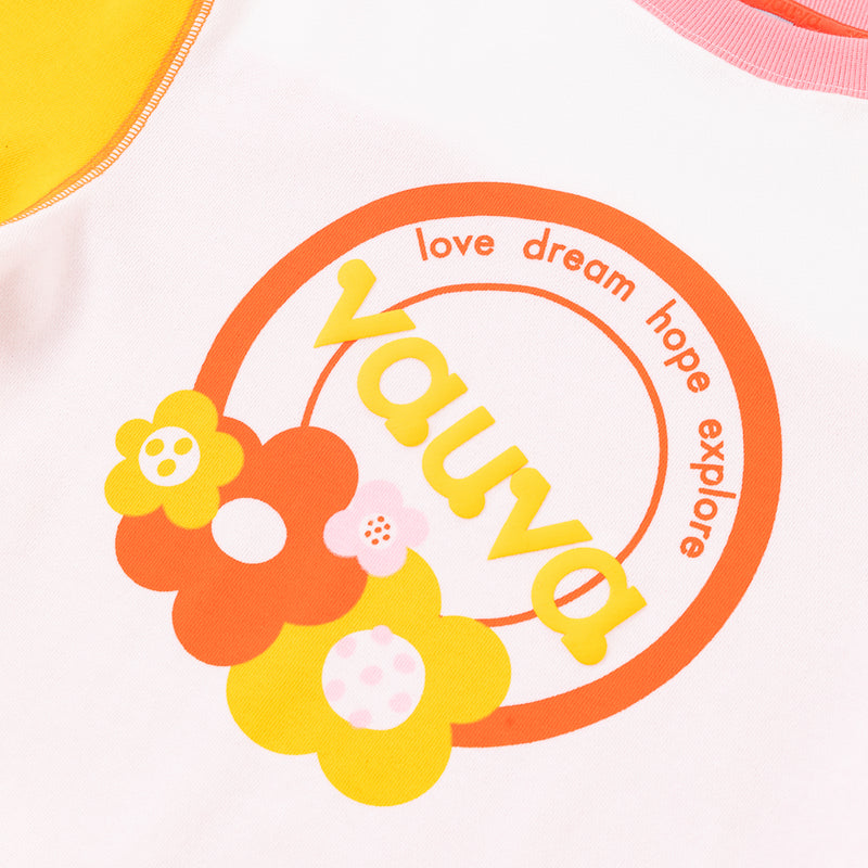 Vauva Girls Love Dream Hope Explore with Flower Print Sweatshirt - White and Yellow - My Little Korner