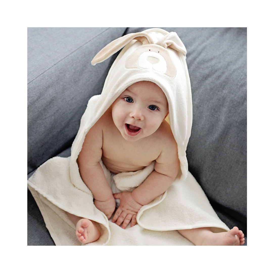 Wooly Organic Big size baby bath towel - Bunny creamy
