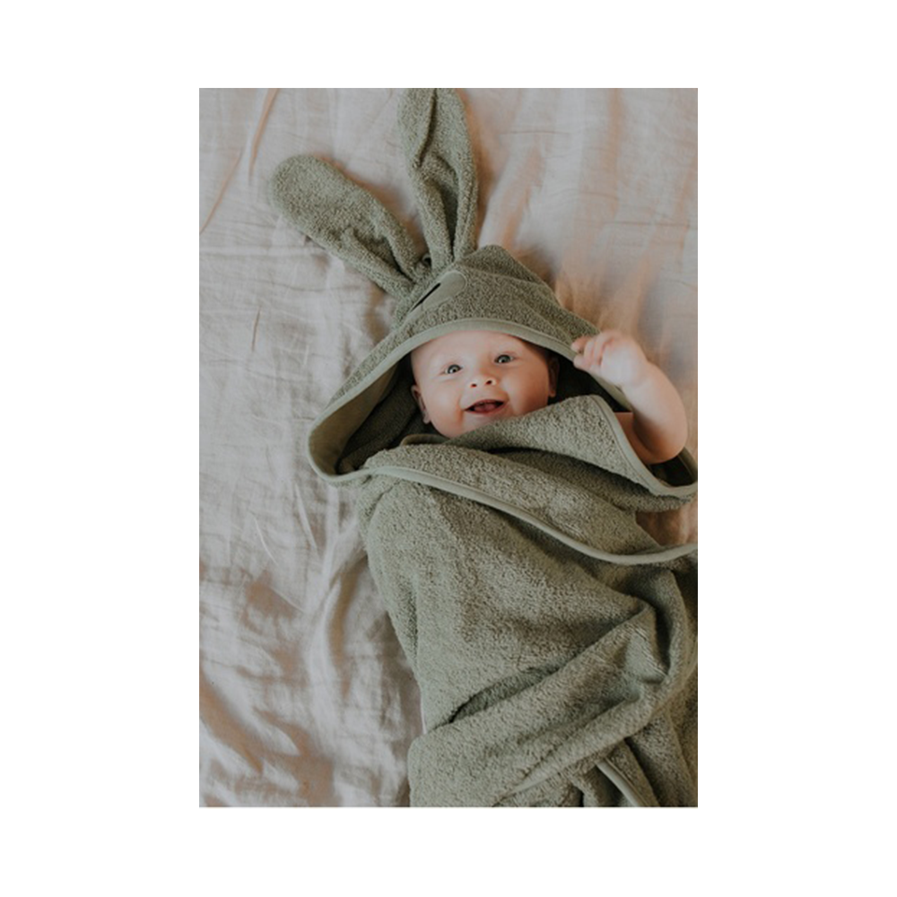 Wooly Organic Towel Baby - Bunny Sage Green - My Little Korner